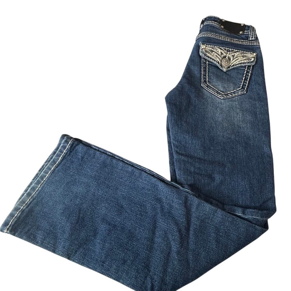 Wired Heart girls size 10 bootcut jeans dark wash embroidered and rhinestones